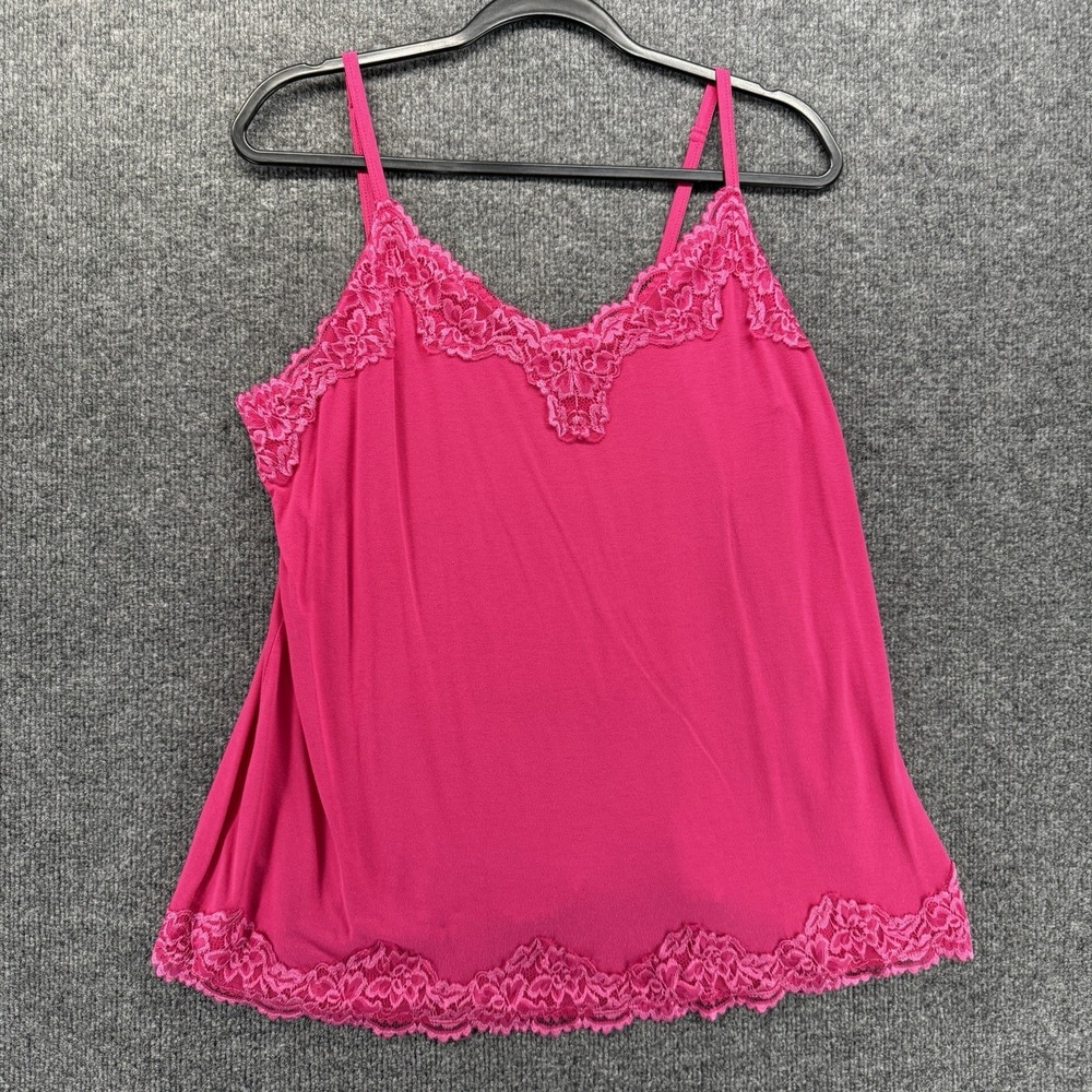 Womens Y2K Tank Top Size 18 Pink Lace Trim Cami Sleeveless Fitted Vintage 90s